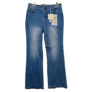 BLEU Denim Bootcut Jeans Women Size 16 Blue Wash Mid Rise Stretch Distressed NEW